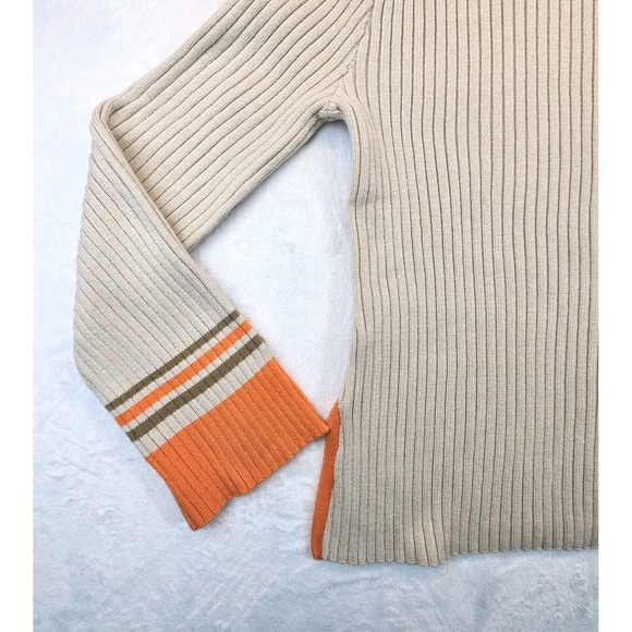Anthropologie Mock Neck Tan Orange Sweater Womens Medium Bell Sleeve Ribbed Warm - Picture 3 of 11